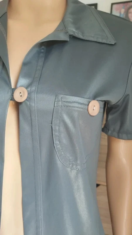Women's grey overshirt – Short sleeves – Vintage style – One size (see measurements) – photo 8